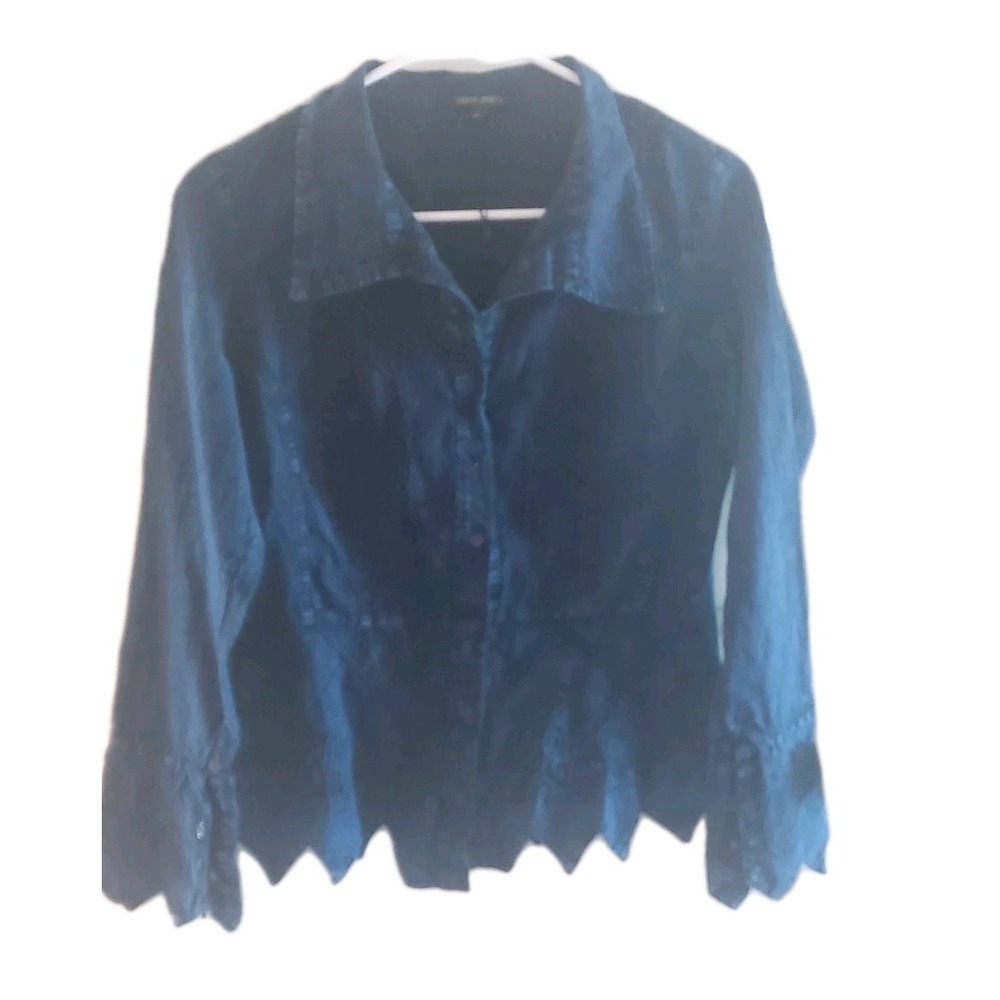 Compliments Womens button up lace denim look Blouse Size Medium Cowgirl Festival